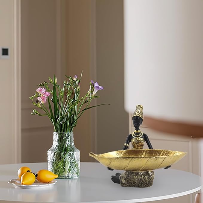 African Statues and Sculptures for Home Decor, Tribal Art Figurines for Living Room Decorations, Gold Vintage Aesthetic Ornament for Bookshelf and Tables, Housewarming Gifts for Women