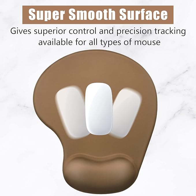 Hsurbtra Ergonomic Mouse Pad with Wrist Rest Support, Gel Mouse Pads with Non-Slip PU Base, Pain Relief Memory Foam Computer Mat, Cute Office Supplies Desk Decro Accessories, Leather Brown