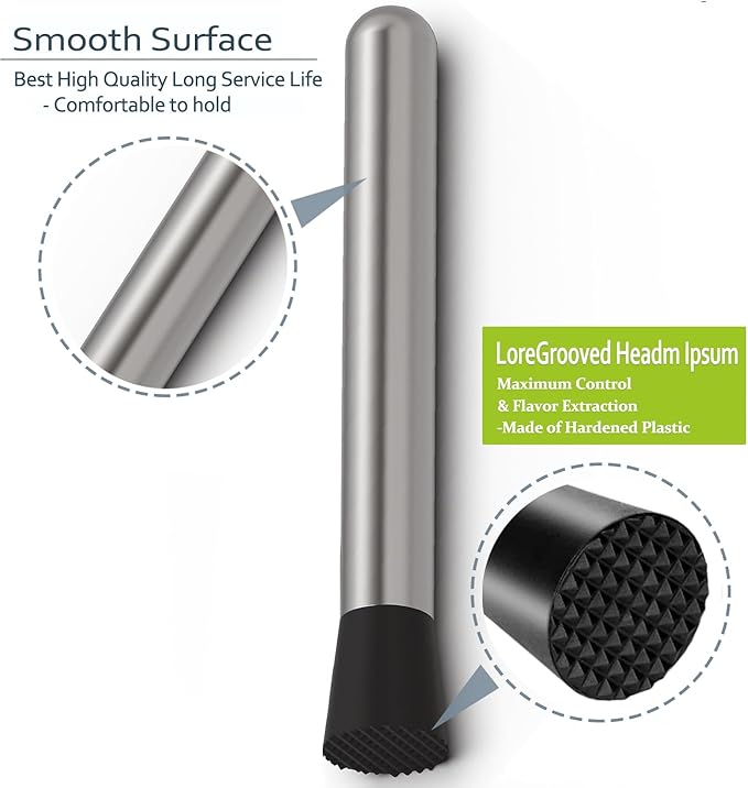 Muddler for Cocktails,10" Bar Spoon & Ice Tongs with Serrated Tip, 3Pcs Stainless Steel Bar Tools Set for Mojitos, Lemonade, Fruit Drinks, Home Party Bar Accessories