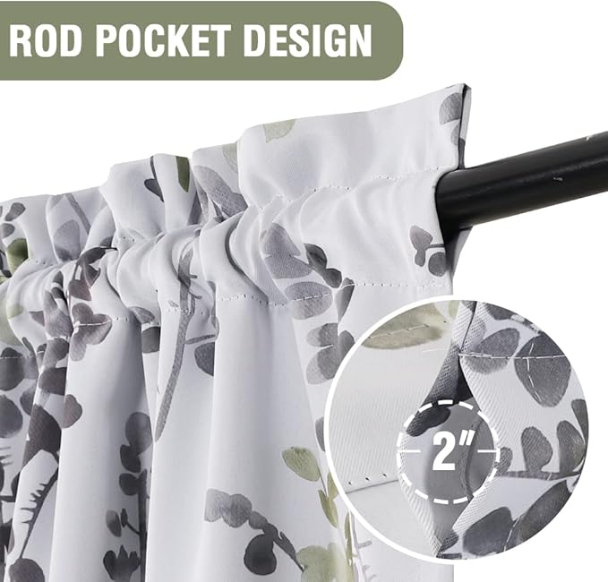 H.VERSAILTEX Floral Curtains 63 Inches Long Printed Pattern Room Darkening Curtains for Bedroom Rod Pocket Window Treatment Curtains, 2 Panels, Classical Floral Grey and Sage