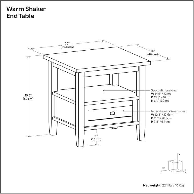 SIMPLIHOME Warm Shaker SOLID WOOD 20 Inch Wide Rectangle Transitional End Side Table in Fog Grey, For the Living Room and Bedroom
