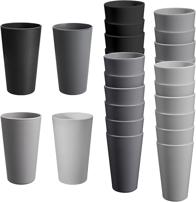 24 Pcs Unbreakable Plastic Cups Set, 20 oz Reusable Plastic Cups, Stackable Water Tumblers, Drinking Cup for Kitchen, Outdoor, BPA-free, Dishwasher Refrigerator and Microwave Safe (20 oz, 4 Colors)