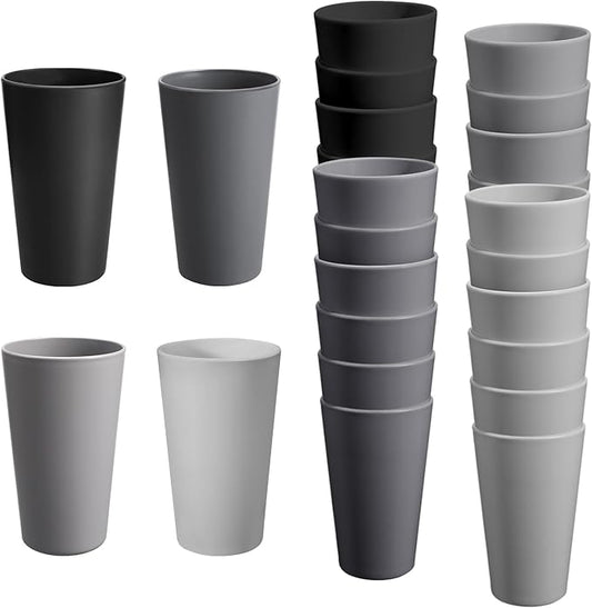 24 Pcs Unbreakable Plastic Cups Set, 20 oz Reusable Plastic Cups, Stackable Water Tumblers, Drinking Cup for Kitchen, Outdoor, BPA-free, Dishwasher Refrigerator and Microwave Safe (20 oz, 4 Colors)