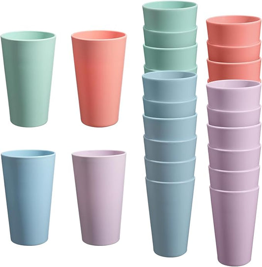 24 Pcs Unbreakable Plastic Cups Set, 20 oz Reusable Plastic Cups, Stackable Water Tumblers, Drinking Cup for Kitchen, Outdoor, BPA-free, Dishwasher Refrigerator and Microwave Safe (20 oz, 4 Colors)