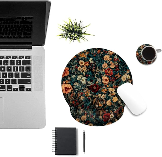 Ergonomic Mouse Pad with Memory Foam Wrist Rest Support Design,Relieve Wrist Pain Mousepad,Non-Slip Base for Laptop,Computer,Office Desk Accessories,Carpal Tunnel,Retro Floral