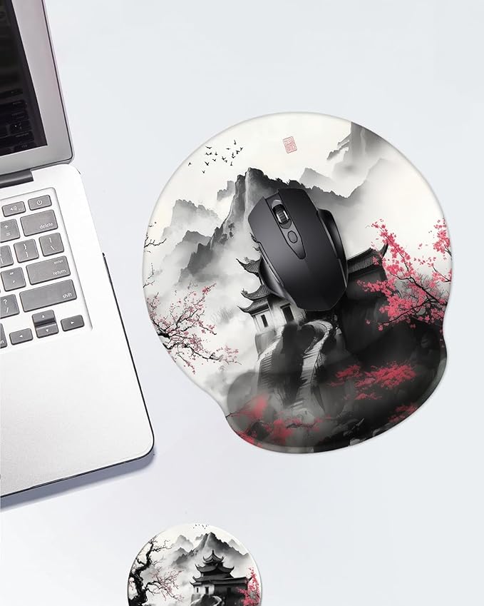 Ergonomic Mouse Pad with Memory Foam Wrist Rest Support Design,Relieve Wrist Pain Mousepad,Non-Slip Base for Laptop,Computer,Office Desk Accessories,Carpal Tunnel,Japanese Cherry Blossom