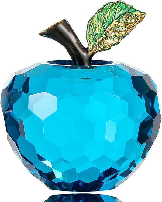 Crystal Apple Figurine Paperweight, Handmade Statue Ornament Home Decoration, Collectible Crystal Crafts, Come with Gift Box, Great Gift for Birthday Holidays Christmas (Blue-60mm)