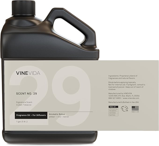 VINEVIDA [Gallon (128 Fl Oz)] Cuban Tobacco Fragrance Oil for Cold Air Diffusers, Essential Oils for Diffuser Oil Refill & Air Freshener Room Spray