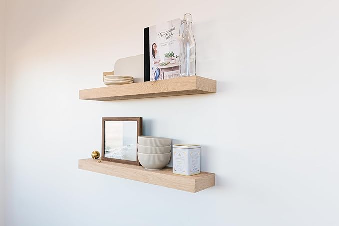 UltraShelf Real White Oak Floating Shelf 2 Pack - Hardwood Floating Shelf with Bracket Included, Minimalist Design for Living Room, Office, Laundry Room - Easy to Install, (36" L x 8" D)