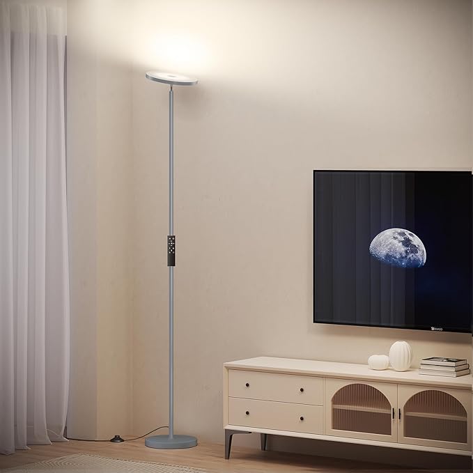 SUNMORY Floor Lamps for Living Room, 32W/3000LM Super Bright LED Floor Lamp with Remote Control, 69" Tall Standing Lamp with Stepless Dimmable, Modern Torchiere Corner Lamp for Bedroom, Office Grey