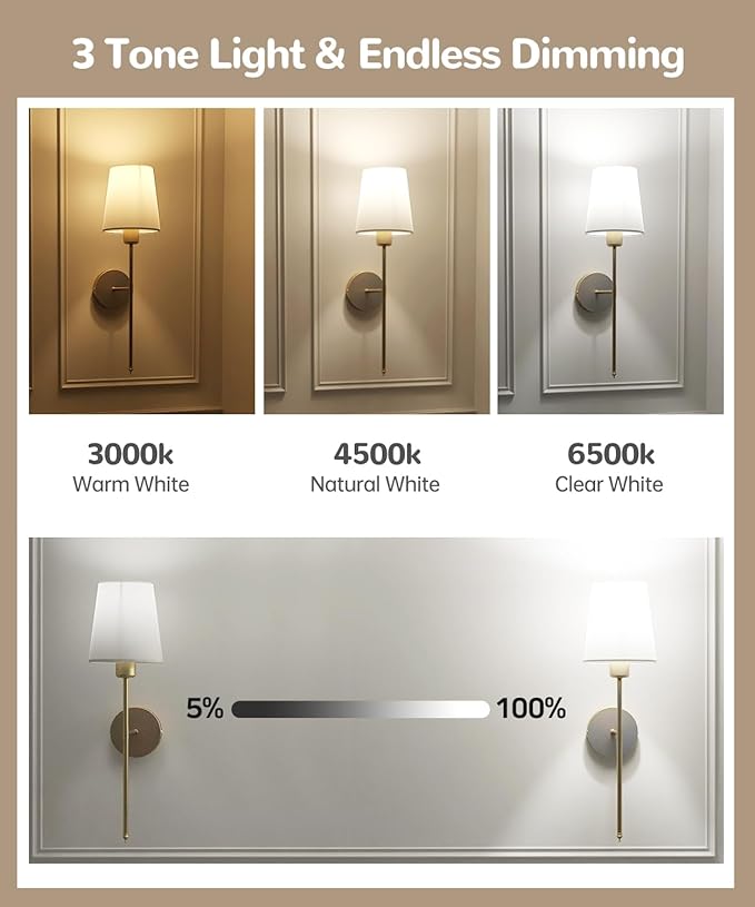 Battery Operated Wall Sconce Set of 2,Rechargeable Wall Lights with Dimmable Detachable Bulbs and Remote,15 Colors Wireless Wall Lamps for Bedroom Living Room Hallway,Gold(2 Pack)