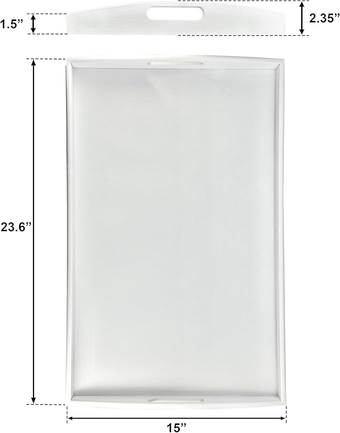 Bam & Boo White Bamboo Serving Tray Extra Large with Handles for Food, Drinks, Storage, Decor, Vanity, Breakfast, Parties, Weddings, Picnics(23.6” x 15” x 2.35”, White)