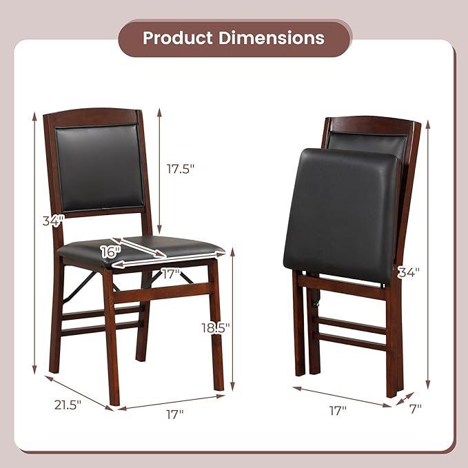 GOFLAME Folding Dining Chairs Set of 2, Foldable Chairs with PVC Padded Seat & High Backrest, Wooden Side Chairs, 2 Pack Dining Chairs for Living Room, Kitchen, Restaurant