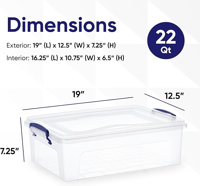 Superio Storage Bins with Lids- Clear Boxes for Organizing, Stackable Plastic Containers- BPA Free, Non-Toxic, Odor Free, Organizer for Home, Office, Dorm, 22.7 Qt, 3 Pack