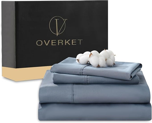 100% Egyptian Cotton Sheets Cal King Sheet Set 4PCS 1000 Thread Count Sateen Weave Soft Breathable 16-Inch Deep Pocket（California King,Dusty Blue）