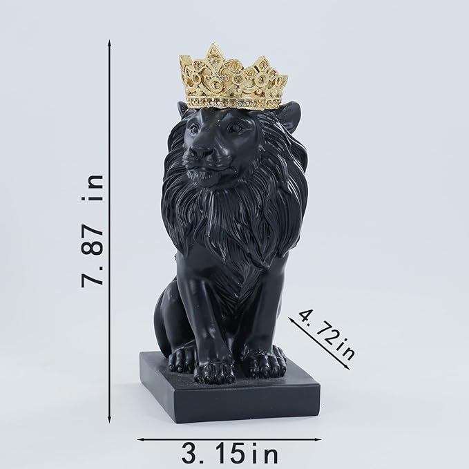8" Crown Lion King Statue Decor, The King of Beasts - Statue Decoration for Home/Study/Living Room, Great Collectible Figurines, Best Gift for The Man, Black Golden Color