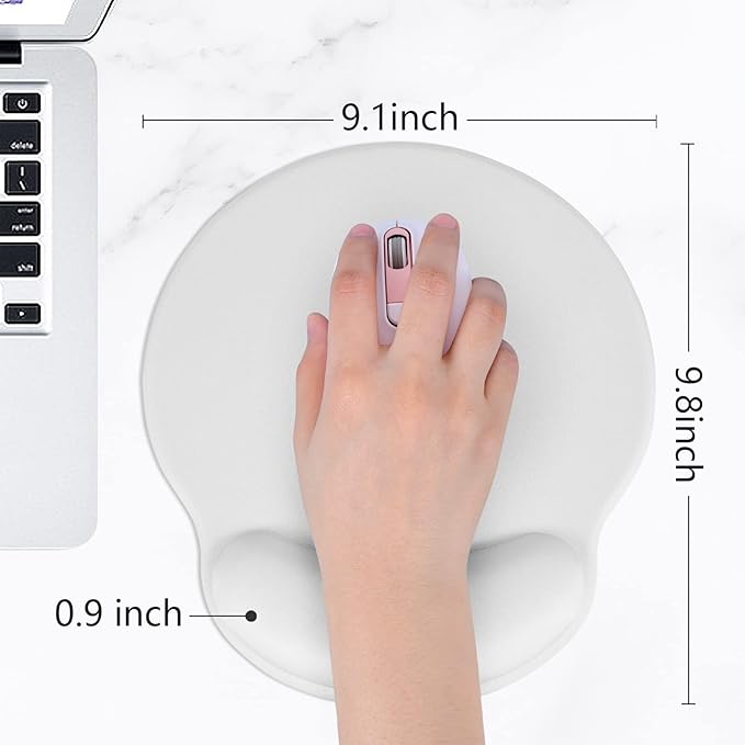 Hsurbtra Ergonomic Mouse Pad with Wrist Rest Support, Gel Mouse Pads with Non-Slip PU Base, Pain Relief Memory Foam Computer Mat, Cute Office Supplies Desk Decro Accessories, Ivory White