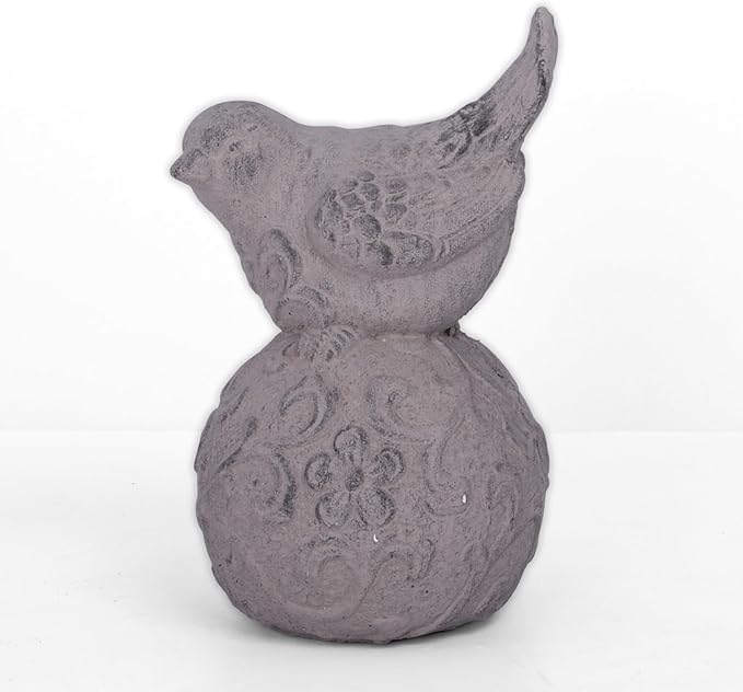 Bird Figurine with Design on Ball Pedestal for Outdoor, Small Decorative Washed Finish Bird Sculpture for Lawn, Patio Yard Lawn Ornament for Home Decor Items: 6.25"x6.50"x10.50"H, 6.50"x6.25"x10.50"H