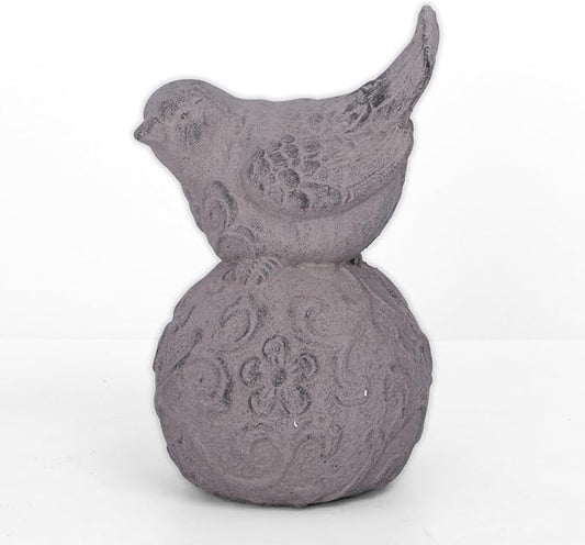 Bird Figurine with Design on Ball Pedestal for Outdoor, Small Decorative Washed Finish Bird Sculpture for Lawn, Patio Yard Lawn Ornament for Home Decor Items: 6.25"x6.50"x10.50"H, 6.50"x6.25"x10.50"H