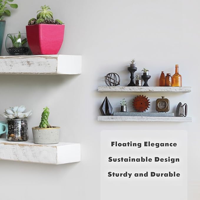 Urban Legacy Reclaimed Barnwood Planks | Floating Shelves for Wall w/Flush Mount Shelf Bracket Set Included | Set of 2 (White Wash, 30"x 4.5"x 2")