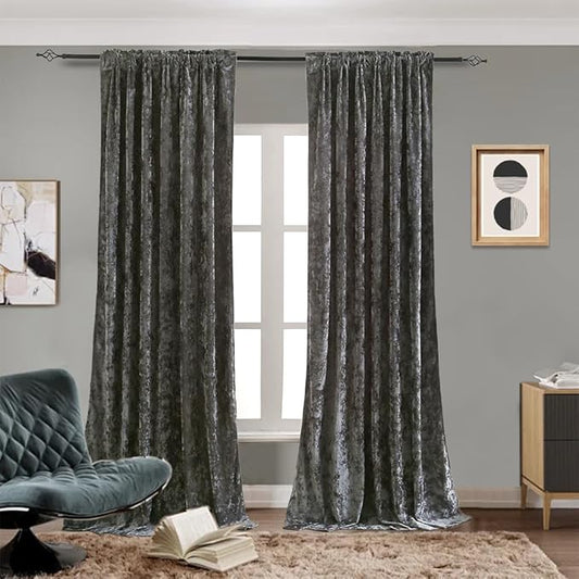 Velvet Blackout Curtains Soft Luxury 2 Panels Curtains for Bedroom Nursery Patio Doors Rod Pocket Back Tab Drapes Curtains for Living Room,52 by 96Inch,Grey