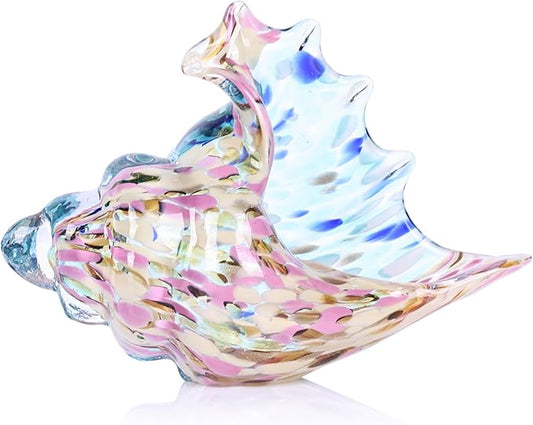 LCCCK Hand Blown Glass Conch Shell Sculpture, Sea Glass Art Figurines, Beachy Room Decor, Pink Conch Shell Decorative Statues, Sea Shell Coastal Decor for Shelf House Room, Beachy Gifts