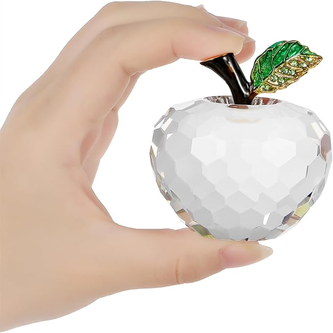 Crystal Apple Figurine Paperweight, Handmade Statue Ornament Home Decoration, Collectible Crystal Crafts, Come with Gift Box, Great Gift for Birthday Holidays Christmas (Clear-60mm)