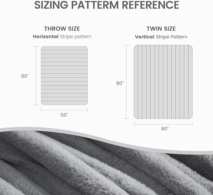 Cozy Bliss Faux Fur Throw Blanket for Couch, Cozy Warm Plush Striped Blanket for Sofa Bedroom Living Room, 60 * 80 Inches Gray