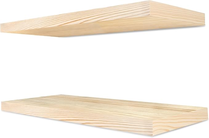 Sorbus Wood Floating Shelves for Wall - 16” Solid Wood Shelves for Bathroom Decor, Books, Bedroom & Living Room - Set of 2 Natural Wall Mounted Kitchen Shelves - Durable Solid Pine