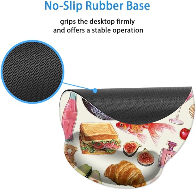 Mouse Pad with Wrist Support, Ergonomic Mouse Pad with Memory Foam Wrist Rest Cushion, Non-Slip Rubber Base Gaming Mice Pad for Home Office Computer Laptop,Girly Stickers