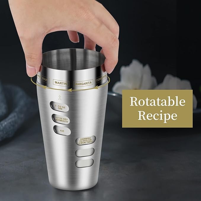 Cocktail Shaker Martini Shaker Set with Recipe, 24 oz Martini Shaker Drink Shaker Drink Mixer Stainless Steel Cocktail Shaker Set Bartender Kit