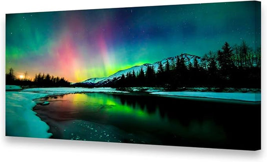S01975 Wall Art Aurora scenery Painting on Canvas Prints Stretched and Framed Pictures to Photo Paintings on Canvas Ready to Hang for Home Decorations Office Wall Decor XXLarge 30x60 inch