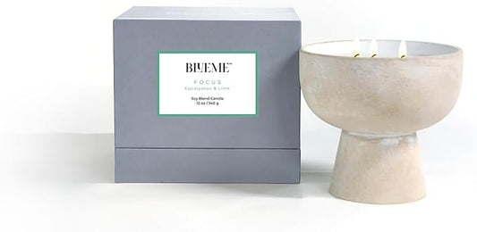 BLUEME Eucalyptus & Lime, Luxury Candle w/Essential Oils, 3 Wick, Hand-Poured Soy, Cotton Wick, Ceramic