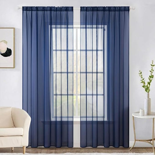 MIULEE 2 Panels Solid Color Sheer Window Curtains Elegant Window Voile Panels/Drapes/Treatment for Bedroom Living Room (54 X 84 Inches Dark Blue)
