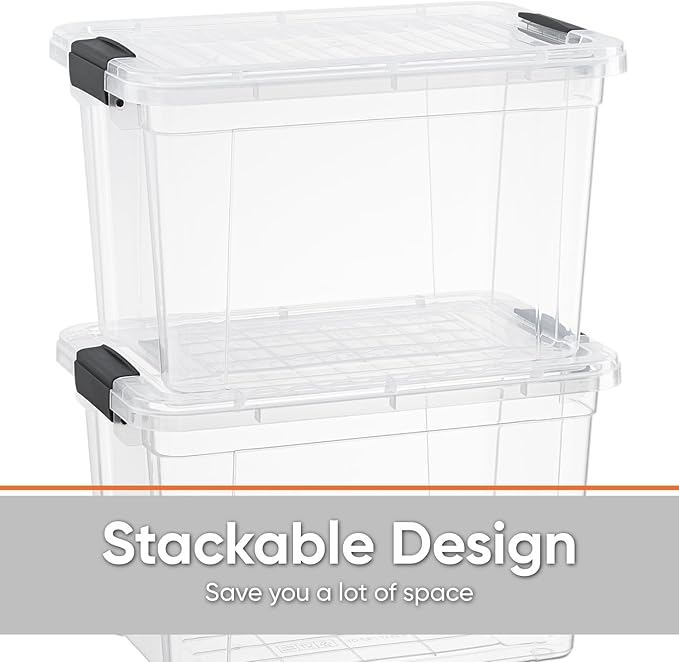 Superio Clear Storage Boxes with Lids, 49 Quart Plastic Container Bins for Organizing, Stackable Crates, BPA Free, Non Toxic, Odor Free, Organizers for Home, Office and Dorm, 3 Pack
