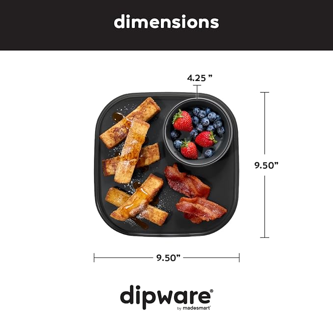 madesmart Dipware Reusable Dining Plate/Serving Tray for Appetizers and Snacks, Food-Safe Appetizer Serving Platter with Removable Dip Bowl, Carbon