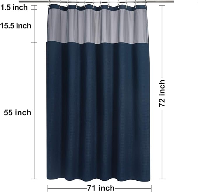 N&Y HOME Waffle Weave Shower Curtain with Snap-in Fabric Liner & Metal Hooks Set - Hotel Style, Mesh Top Window, Water-Repellent & Washable - 71x72, Navy Blue
