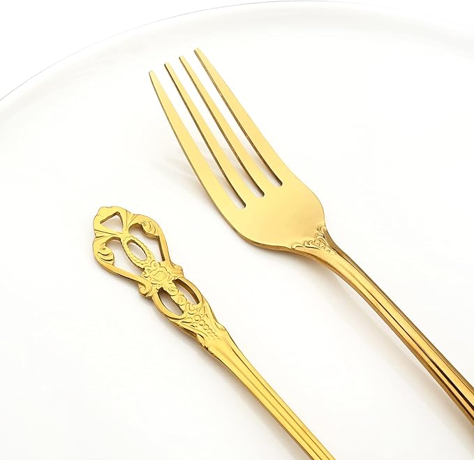 Elegant Gold Silverware Set with Steak Knives 5 Piece Flatware Sets for 1 Tableware Utensils, 18/10 Stainless Steel Cutlery Set Include Knifes Forks Spoons, Mirror Polished, Dishwasher Safe