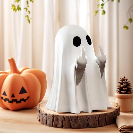 Halloween Funny Ghost Figurine Middle Finger, Small Scary Ghost Decor, Ghost Spooky Halloween Home Decorations, Funny Coffee Table Centerpieces Shelf Mantel Display Ornaments