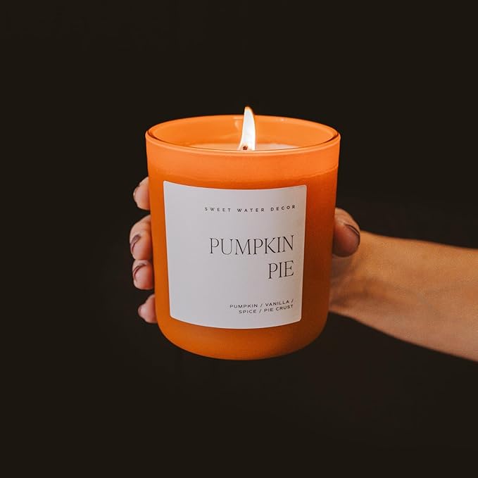Sweet Water Decor Pumpkin Candle - Pumpkin Pie Scented Fall Candle, 15oz Orange Matte Jar for Fall Decor - Soy Candle Wax with 70 Hour Burn Time