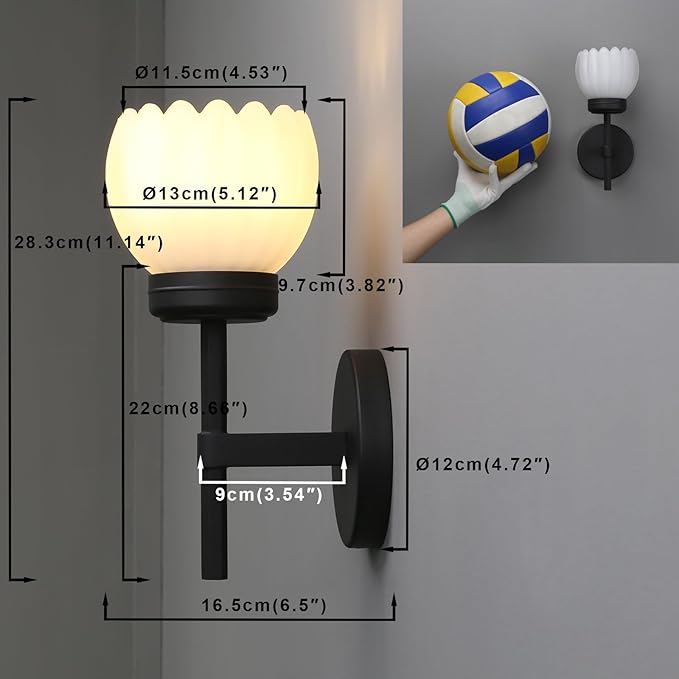 Yosoan Brass Boho Indoor Vintage Wall Sconce Set of 2, Modern Vanity Finished Industrial Hardwired Wall Mounted with Milk Transparent Tulip Flower Shade for Living Room Bedroom Kitchen Hallway(Black)