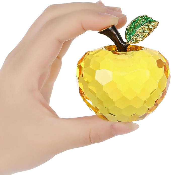 Crystal Apple Figurine Paperweight, Handmade Statue Ornament Home Decoration, Collectible Crystal Crafts, Come with Gift Box, Great Gift for Birthday Holidays Christmas (Yellow-60mm)