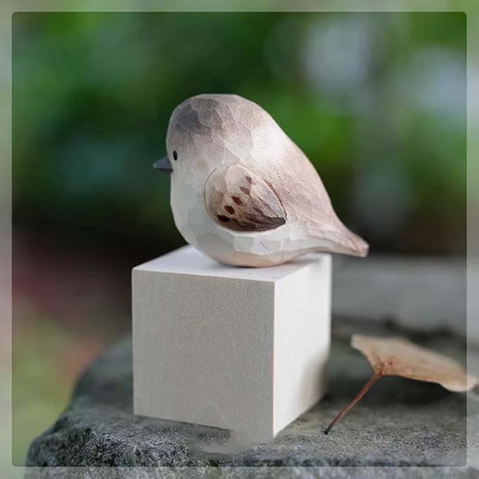 Bird Figurines Small Bird Figurines Home Decor Hand Carved Painted Wooden Statues for Home Decor, Gift for Bird Lovers,Housewarming, Birthday, Christmas (Grey)