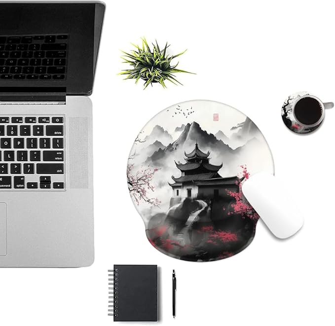 Ergonomic Mouse Pad with Memory Foam Wrist Rest Support Design,Relieve Wrist Pain Mousepad,Non-Slip Base for Laptop,Computer,Office Desk Accessories,Carpal Tunnel,Japanese Cherry Blossom