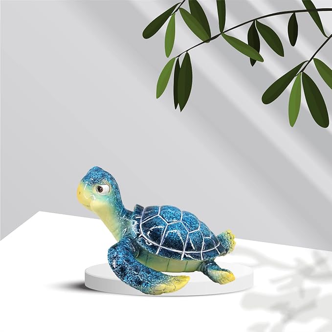 6-inch Sea Turtle Statue - Blue Resin Turtle Decor for Home, Yoga & Meditation Figurine, Lucky Feng Shui Ocean Animal Sculpture