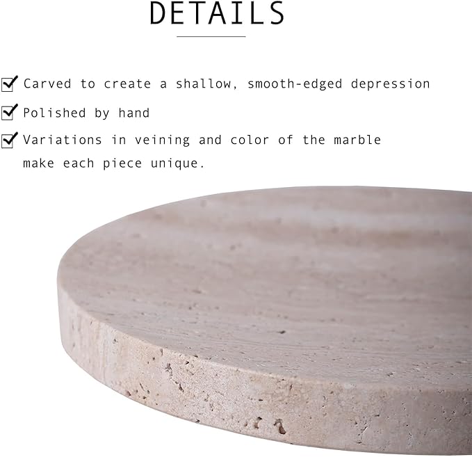 8" Natural Travertine Ring Dish Jewelry Tray for Women Gift - Marble Trinket Dish for Key Earring Nightstand - Candy,Fruit, Nut, Snack Serving Tray for Table, Home Decor (Beige Travertine)