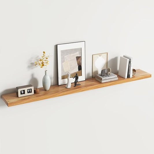 Rustic Elm Wood Floating Shelf for Wall, Flat Edge 72"W x 9.2"D x 1.4"H, 1 Pack with Invisible Bracket, Large Wall Mounted Storage Shelf for Living Room Bedroom Kitchen Bathroom Decor, Natural Finish