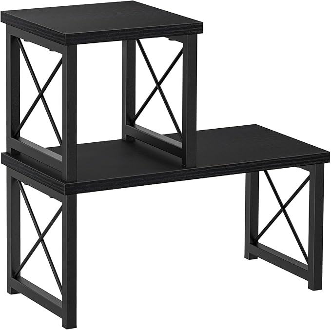 Honiter Desk Shelf Desktop Organizer 2 Tier Wood Small Bookshelf,Rustic Brown Freestanding Adjustable, Organizer, Stackable, Desk Stand, Storage Organizers, Kitchen Counter Display Rack