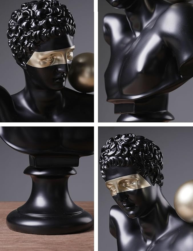 Abstract Sculpture Decor Modern Arts Greek Bust Figurine Table Centerpiece Statue Polyresin Black 13.8 inch