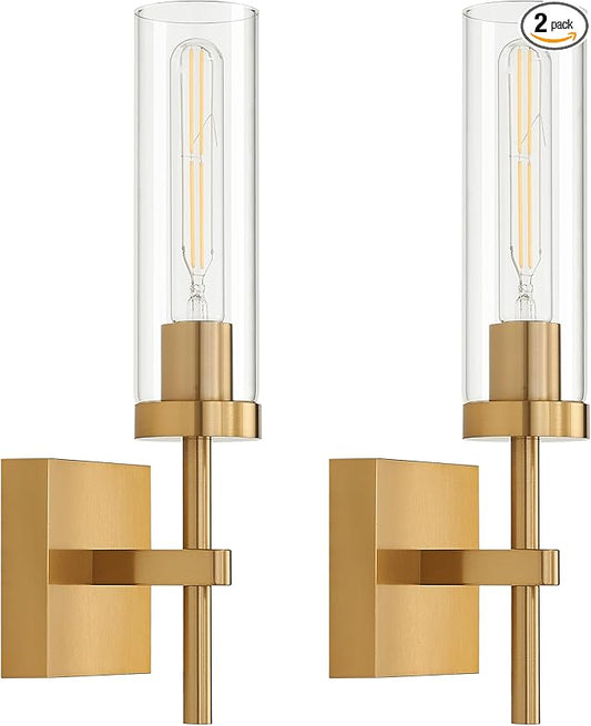 Gold Battery Operated Wall Sconce Set of 2, Wireless Wall Sconces with Remote Control, Rechargeable LED Dimmable Wall Light for Bedroom Bathroom Hallway Living Room Entryway Stairwell, 3000K
